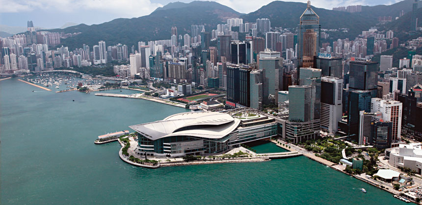 The award-winning Hong Kong Convention and Exhibition Centre.