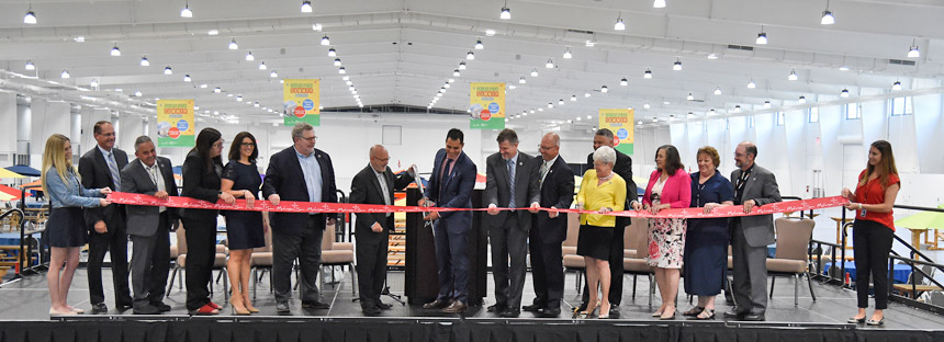 Mohegan Sun Executives, members of the Mohegan Council, local and state dignitaries and project partners: cut the ribbon for the opening of the Earth Expo & Convention Center at Mohegan Sun.