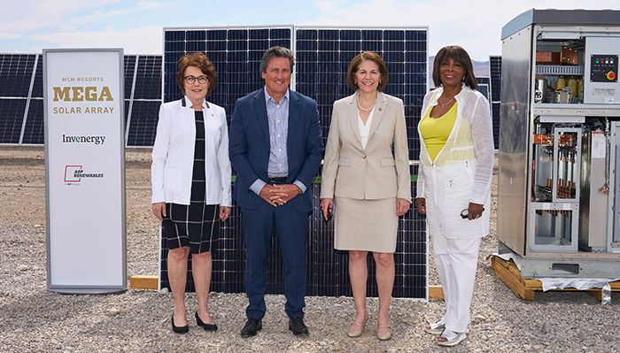 Senator Jacky-Rosen, MGM-Resorts CEO Bill-Hornbuckle, Senator Catherine Cortez Masto, Rose McKinney-James, Board Chair for Energy Foundation
