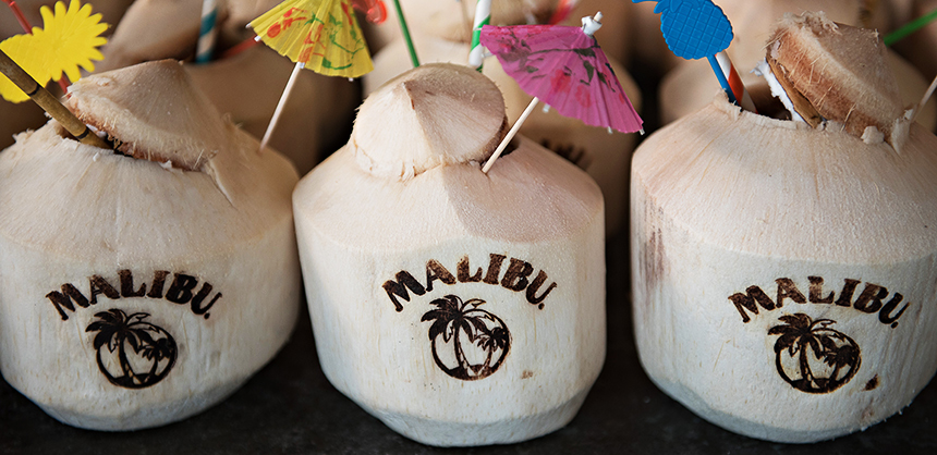 For an event in New York City, Brand PDA served cocktails in coconuts with paper straws to make it more sustainable. Attendees could crack open their own. The coconuts were later composted.  Courtesy of Christine Courtney