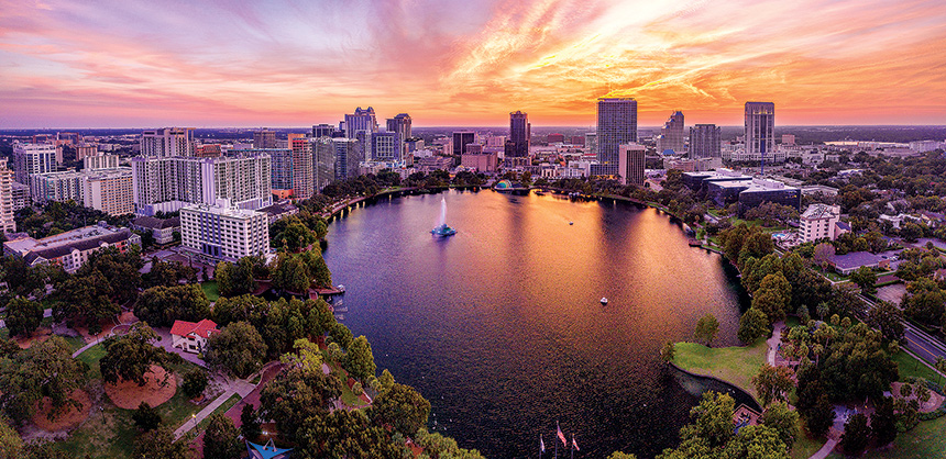 Lake Eola in Downtown Orlando. There are more than 480 hotels across the city.  Courtesy of Visit Orlando