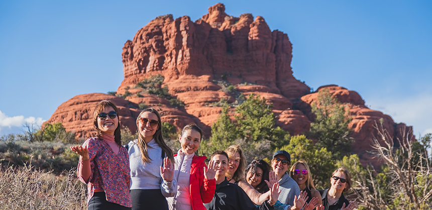 At a corporate wellness retreat in Sedona, AZ, leaders could recharge with mindfulness practices, yoga and more, along with exploring the region’s renowned scenery. Courtesy of Dami Kim / Body and Brain Wellness