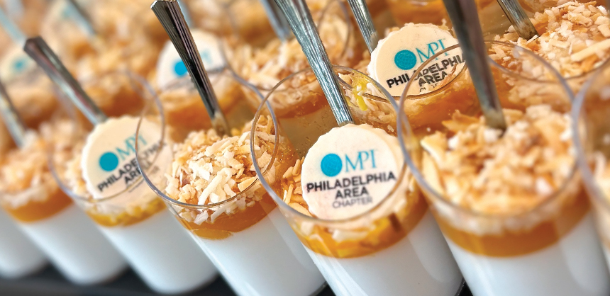 Creating fun and tasty food options adds to the ambience of any event. And making them easy to grab on the go allows for more efficient networking. As an added benefit, you can also use snacks for company branding. Courtesy of Tracy Stuckrath